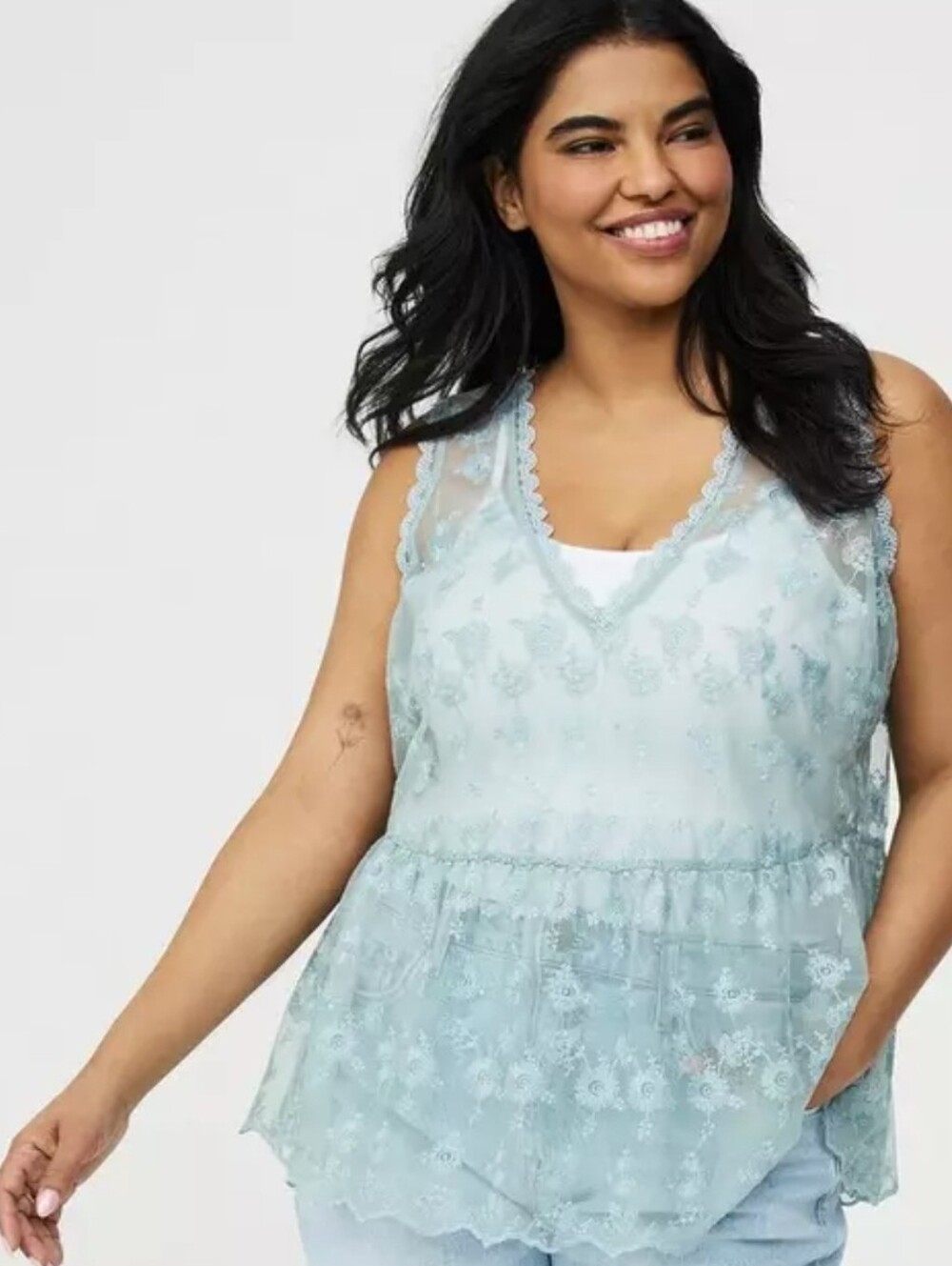 torrid Light Blue Lace Peplum Tank Top